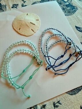 4Ocean Bracelets Lot of 5- 2 Aqua 3 Blue Adjustable Cords